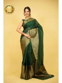 Isadora Life - Womens Paisley Zari Green Pre-Draped Saree With Unstitched Blouse