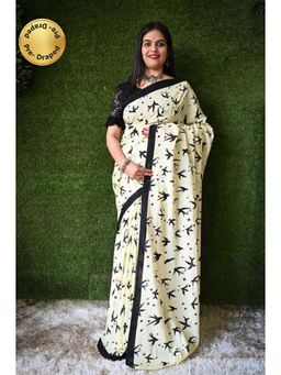 Isadora Life - Womens Printed Off White Pre-Draped Saree With Unstitched Blouse