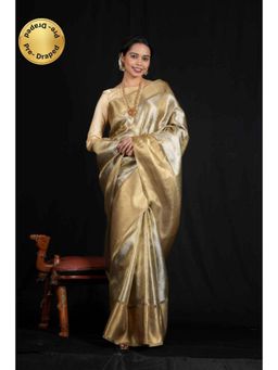 Isadora Life - Womens Woven Zari Gold Pre-Draped Saree With Unstitched Blouse