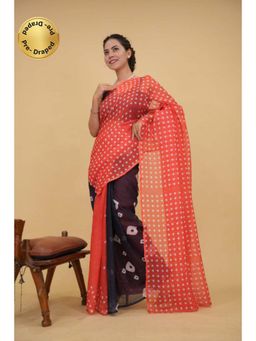 Isadora Life - Womens Polka Dots Bandhani Multi-Color Pre-Draped Saree With Unstitched Blouse