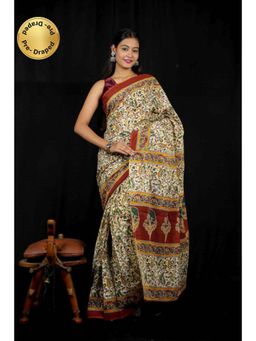 Isadora Life - Womens Paisley Printed Multi-Color Pre-Draped Saree With Unstitched Blouse