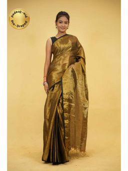 Isadora Life - Womens Woven Tassels Gold Pre-Draped Saree With Unstitched Blouse