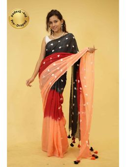 Isadora Life - Womens Printed Tassels Multi-Color Pre-Draped Saree With Unstitched Blouse