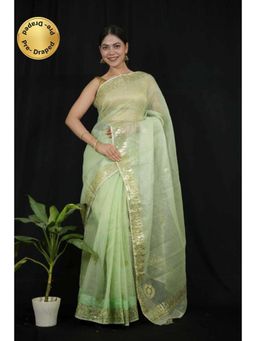 Isadora Life - Womens Sequined Gota Green Pre-Draped Saree With Unstitched Blouse