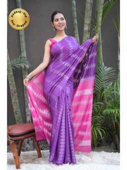 Isadora Life - Womens Woven Tassels Lavender Pre-Draped Saree With Unstitched Blouse