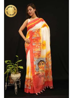 Isadora Life - Womens Printed Tassels Multi-Color Pre-Draped Saree With Unstitched Blouse