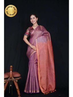 Isadora Life - Womens Ombre Tassels Purple Pre-Draped Saree With Unstitched Blouse