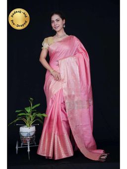 Isadora Life - Womens Woven Tassels Pink Pre-Draped Saree With Unstitched Blouse