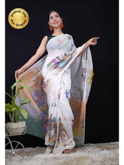 Isadora Life - Womens Printed Multi-Color Pre-Draped Saree With Unstitched Blouse