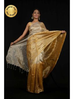 Isadora Life - Womens Ombre Zari Multi-Color Pre-Draped Saree With Unstitched Blouse