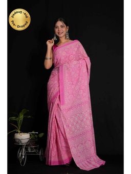 Isadora Life - Womens Printed Pink Pre-Draped Saree With Unstitched Blouse