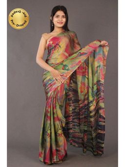 Isadora Life - Womens Abstract Printed Multi-Color Pre-Draped Saree With Unstitched Blouse