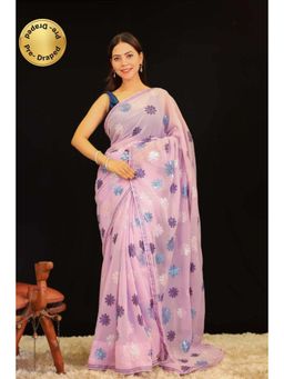 Isadora Life - Womens Floral Sequined Lavender Pre-Draped Saree With Unstitched Blouse