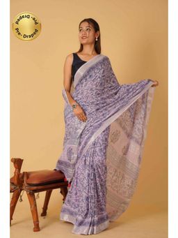 Isadora Life - Womens Floral Tassels Lavender Pre-Draped Saree With Unstitched Blouse