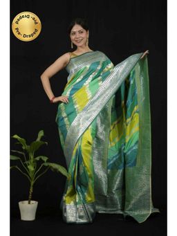 Isadora Life - Womens Woven Zari Multi-Color Pre-Draped Saree With Unstitched Blouse