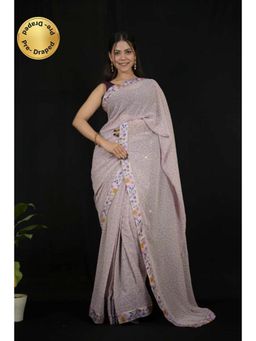 Isadora Life - Womens Bandhani Printed Grey Pre-Draped Saree With Unstitched Blouse