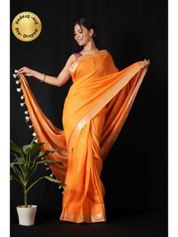 Isadora Life - Womens Solid Tassels Orange Pre-Draped Saree With Unstitched Blouse