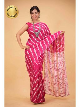 Isadora Life - Womens Leheriya Pink Pre-Draped Saree With Unstitched Blouse
