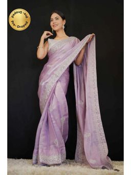 Isadora Life - Womens Embroidered Sequined Lavender Pre-Draped Saree With Unstitched Blouse