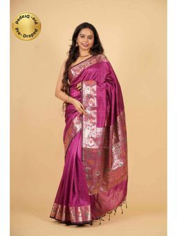 Isadora Life - Womens Woven Tassels Purple Pre-Draped Saree With Unstitched Blouse