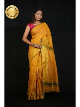 Isadora Life - Womens Woven Zari Yellow Pre-Draped Saree With Unstitched Blouse