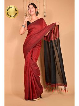 Isadora Life - Womens Colorblock Tassels Maroon Pre-Draped Saree With Unstitched Blouse