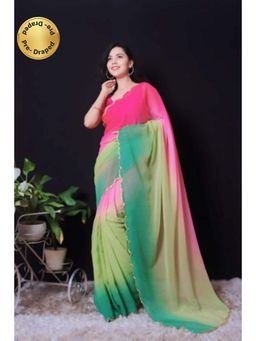 Isadora Life - Womens Ombre Printed Multi-Color Pre-Draped Saree With Unstitched Blouse