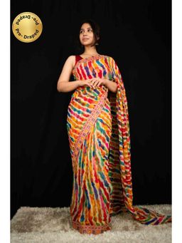Isadora Life - Womens Leheriya Multi-Color Pre-Draped Saree With Unstitched Blouse