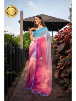 Isadora Life - Womens Ombre Lace Work Multi-Color Pre-Draped Saree With Unstitched Blouse
