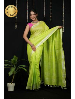 Isadora Life - Womens Solid Tassels Green Pre-Draped Saree With Unstitched Blouse