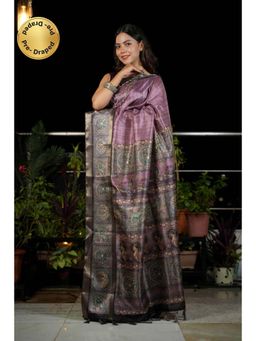 Isadora Life - Womens Woven Kalamkari Purple Pre-Draped Saree With Unstitched Blouse