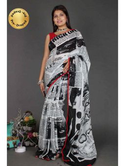 Isadora Life - Womens Typography Printed Multi-Color Pre-Draped Saree With Unstitched Blouse