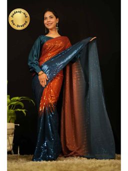 Isadora Life - Womens Sequined Multi-Color Pre-Draped Saree With Unstitched Blouse
