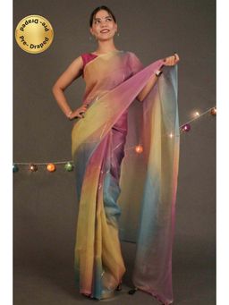 Isadora Life - Womens Ombre Embroidered Multi-Color Pre-Draped Saree With Unstitched Blouse