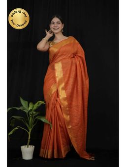 Isadora Life - Womens Sequined Zari Orange Pre-Draped Saree With Unstitched Blouse