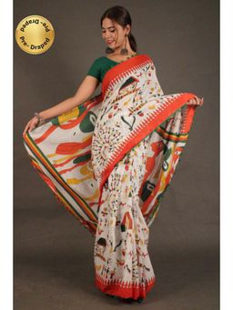 Isadora Life - Womens Printed Multi-Color Pre-Draped Saree With Unstitched Blouse