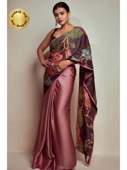 Isadora Life - Womens Embroidered Kalamkari Purple Pre-Draped Saree With Unstitched Blouse