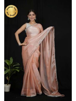 Isadora Life - Womens Embroidered Sequined Peach Pre-Draped Saree With Unstitched Blouse