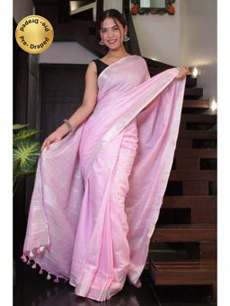 Isadora Life - Womens Woven Tassels Pink Pre-Draped Saree With Unstitched Blouse