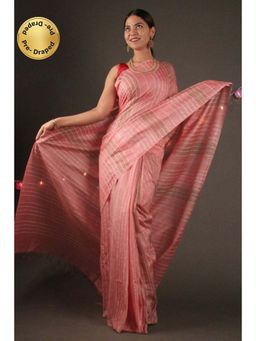 Isadora Life - Womens Stripes Tassels Peach Pre-Draped Saree With Unstitched Blouse