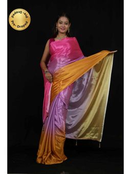 Isadora Life - Womens Ombre Printed Multi-Color Pre-Draped Saree With Unstitched Blouse