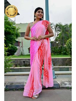 Isadora Life - Womens Ombre Leheriya Pink Pre-Draped Saree With Unstitched Blouse