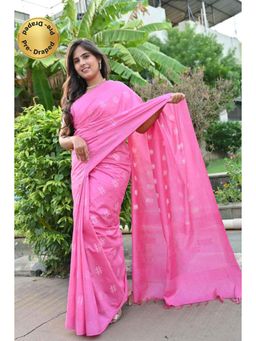 Isadora Life - Womens Printed Tassels Pink Pre-Draped Saree With Unstitched Blouse