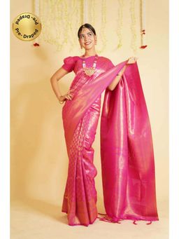 Isadora Life - Womens Woven Tassels Pink Pre-Draped Saree With Unstitched Blouse