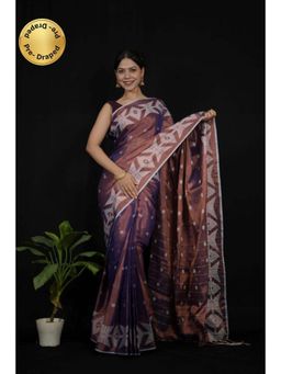 Isadora Life - Womens Woven Tassels Purple Pre-Draped Saree With Unstitched Blouse