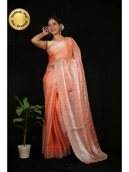 Isadora Life - Womens Sequined Orange Pre-Draped Saree With Unstitched Blouse