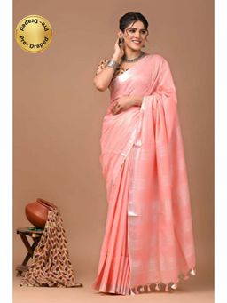 Isadora Life - Womens Woven Tassels Peach Pre-Draped Saree With Unstitched Blouse