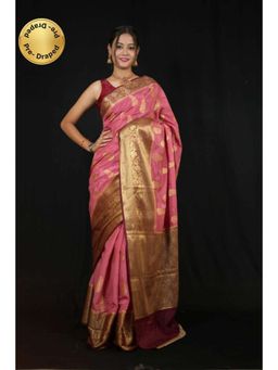 Isadora Life - Womens Paisley Zari Pink Pre-Draped Saree With Unstitched Blouse