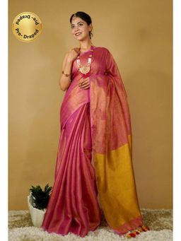 Isadora Life - Womens Woven Tassels Pink Pre-Draped Saree With Unstitched Blouse