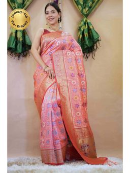 Isadora Life - Womens Woven Tassels Multi-Color Pre-Draped Saree With Unstitched Blouse